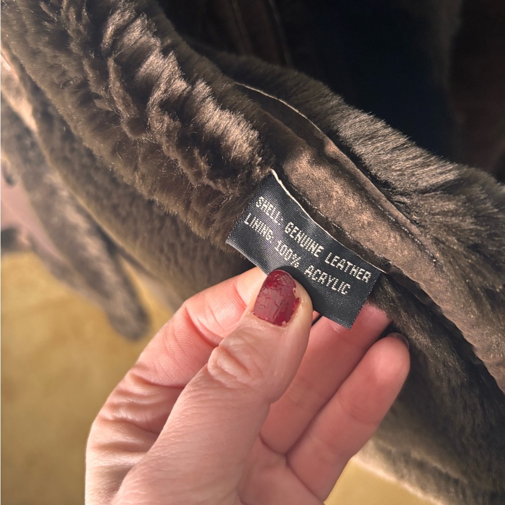 Steve Madden 100% leather Y2K penny lane Brown Faux Fur shearling Trimmed Jacket - Picture 5 of 6